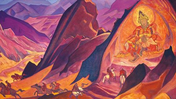 Roerich-Bild "The Order of Rigden Jyepo" mit hnlicher Statue